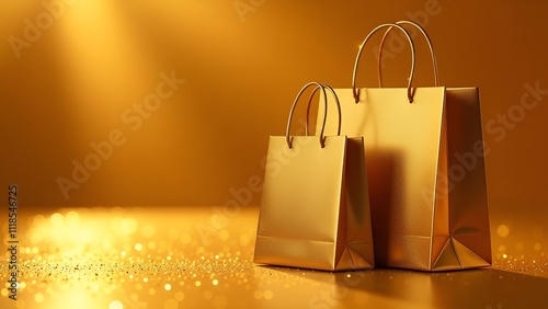 A gold shopping bag with a price tag for sales. The concept of the Black Friday event and the sale of goods. 3d rendering. black background