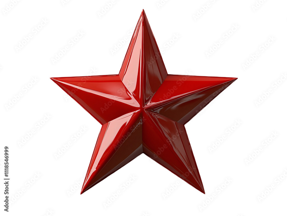 Obraz premium A glossy red star with sharp edges and a three-dimensional appearance on transparent background.