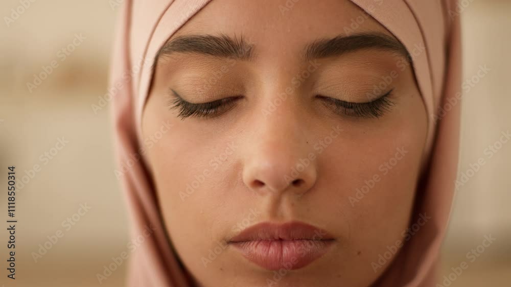 Close up face sad upset stressed Arabian woman Indian Muslim Islamic girl female lady religion in hijab disappointed frustrated grief thinking pensive looking down problem ill discrimination indoors Close up face sad upset stressed Arabian woman Indian Muslim Islamic girl female lady religion in hijab disappointed frustrated grief thinking pensive looking down problem ill discrimination indoors