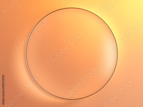 Circular frosted glass shape with glowing edges, layered on a warm gradient of yellow and peach