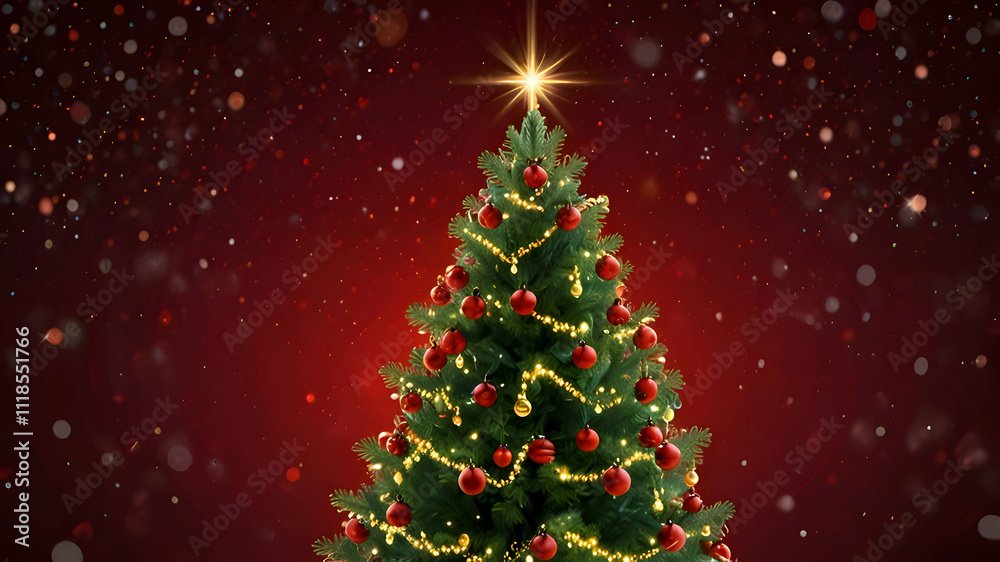 Christmas tree with sparkling lights and golden bokeh Christmas tree with sparkling lights and golden bokeh