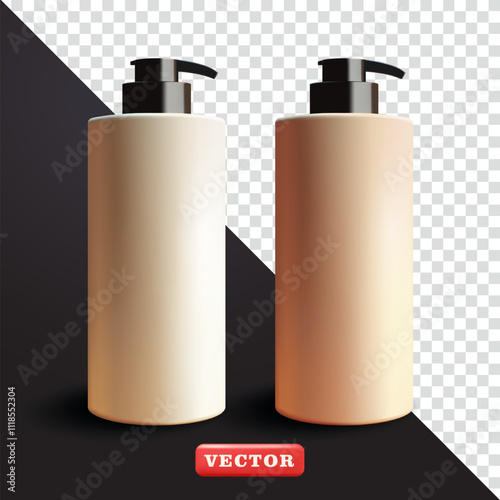 Tall bottles of soap, lotion and shampoo, 3d vector. Suitable for cosmetics and advertising