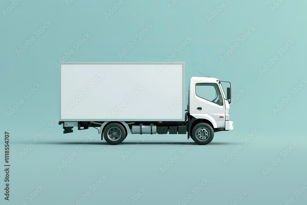 White delivery truck against a soft blue backdrop. White delivery truck against a soft blue backdrop.