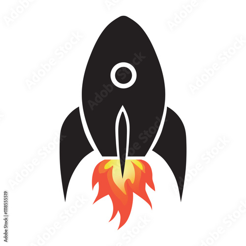 Rocket icon with flame detail representing launch and exploration in a minimalist style