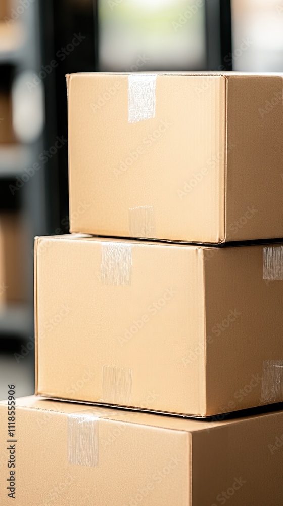 Boxes are organized on shelves within a warehouse, showcasing an efficient storage method for inventory management during busy daytime hours Boxes are organized on shelves within a warehouse, showcasing an efficient storage method for inventory management during busy daytime hours
