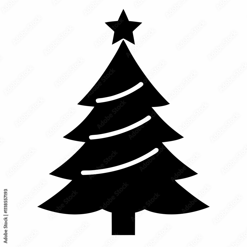 Christmas Tree icon black silhouette vector illustration white background