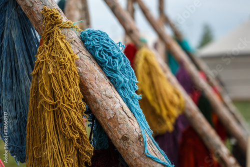 Colorful hand dyed cloth at Etnospor Kultur Festivali. Istanbul - 11 May,2018 photo