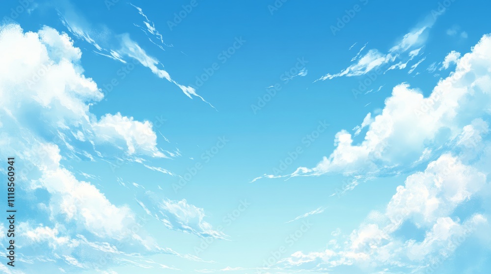Stunning Blue Sky with Fluffy White Clouds - Serene Nature Landscape Stunning Blue Sky with Fluffy White Clouds - Serene Nature Landscape