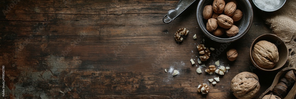 Walnuts on Rustic Wooden Background: A Food Photography Still Life Walnuts on Rustic Wooden Background: A Food Photography Still Life