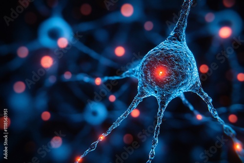 Functional network mapping of endocrine system with interconnected glands and hormone release shown as glowing pathways focusing on the regulatory feedback loops photo