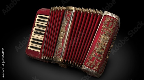 Music event featuring vintage accordion studio setting artistic photography dark background close-up view musical heritage