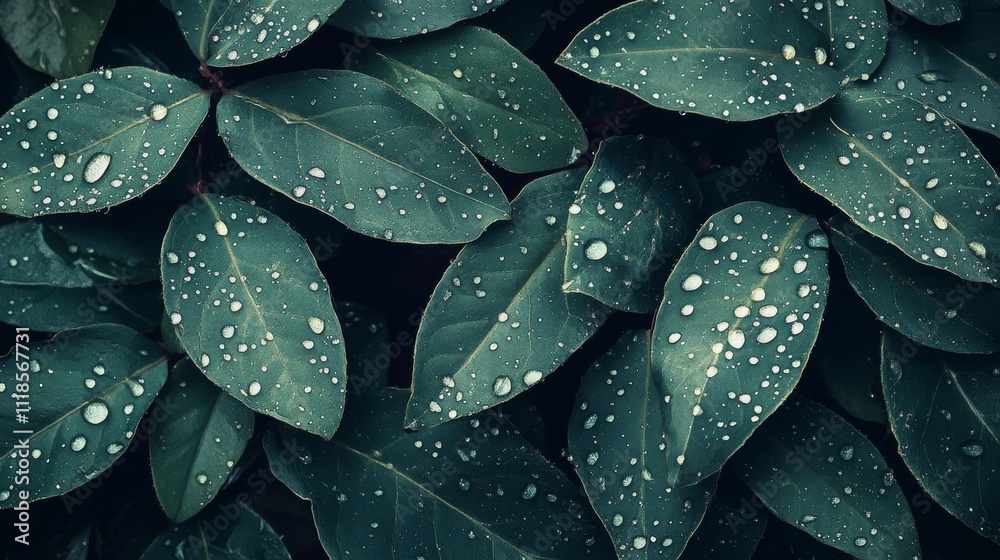 Obraz premium Close-up of tropical green leaf with detailed texture, flat lay view for nature background or fresh botanical wallpaper concept