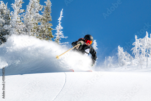Woman skiing powder