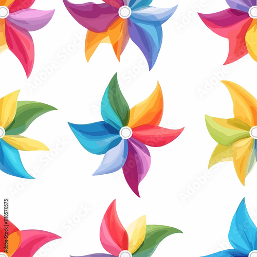 Vibrant Colorful Whirligigs Pegtop Seamless Pattern