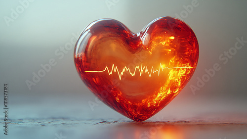  3D Heart with Cardiogram Line