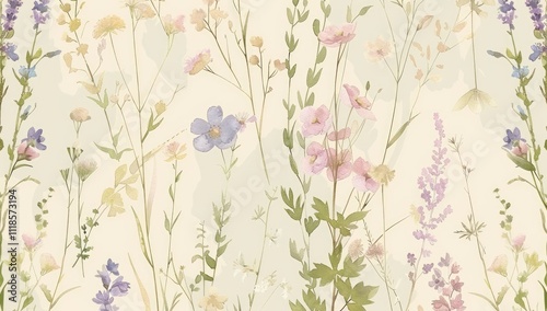 Wallpaper Mural Dainty Abstract flower Bright and cute colors pattern, simple, neutral flowers on white background Seamless pattern of elegant, dainty, neutral watercolor floral for fabric, home decor, and wrapping Torontodigital.ca