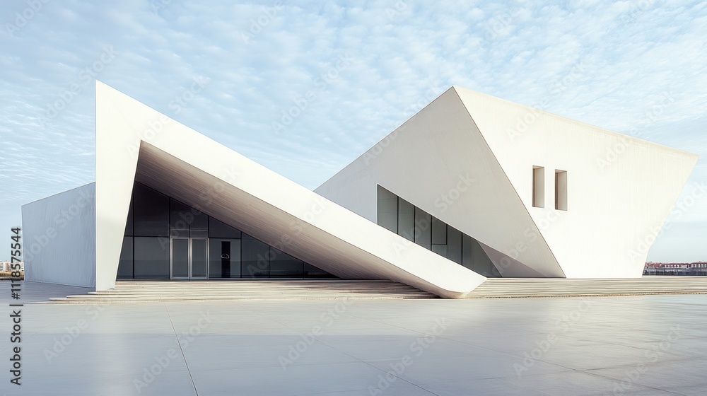 Obraz premium Modern white angular building exterior.