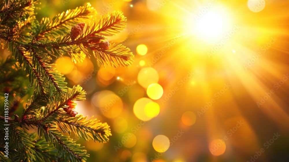 Sunny Christmas tree branch background. Sunny Christmas tree branch background.