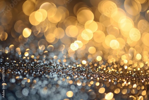 Sparkling Celebration: Abstract Gold and Silver Bokeh Background for Christmas, Weddings, and Birthdays photo