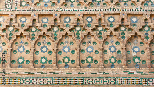 Close-Up of Mudejar Arches on La Seo Cathedral in Zaragoza, Spain
