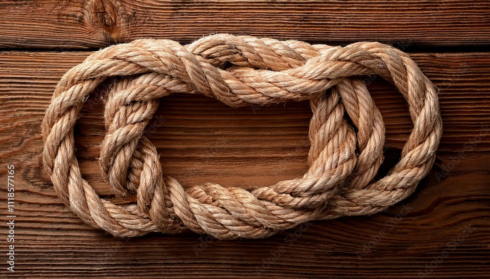 close up of rope frame knot on wooden background close up of rope frame knot on wooden background