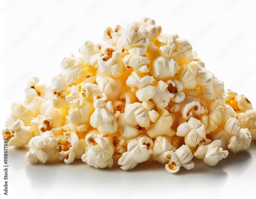 pile of freshly popped popcorn isolated on white background pile of freshly popped popcorn isolated on white background