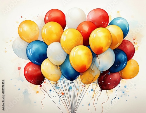 yellow white blue red balloons isolated on white background generative ai photo