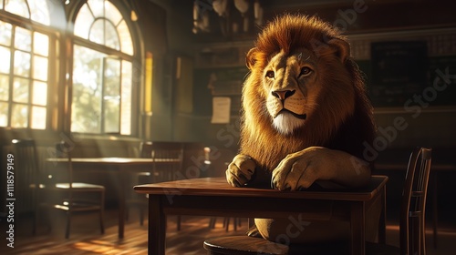 Fantasy image of a lion teacher in a school

 photo