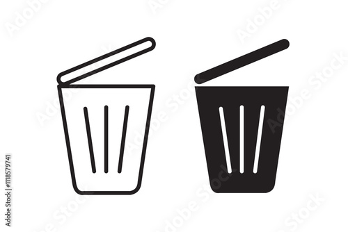 Open trashcan icon. Garbage can symbol. Delete sign. Trash container with arrow logo. Trash bucket vector illustration, eps10