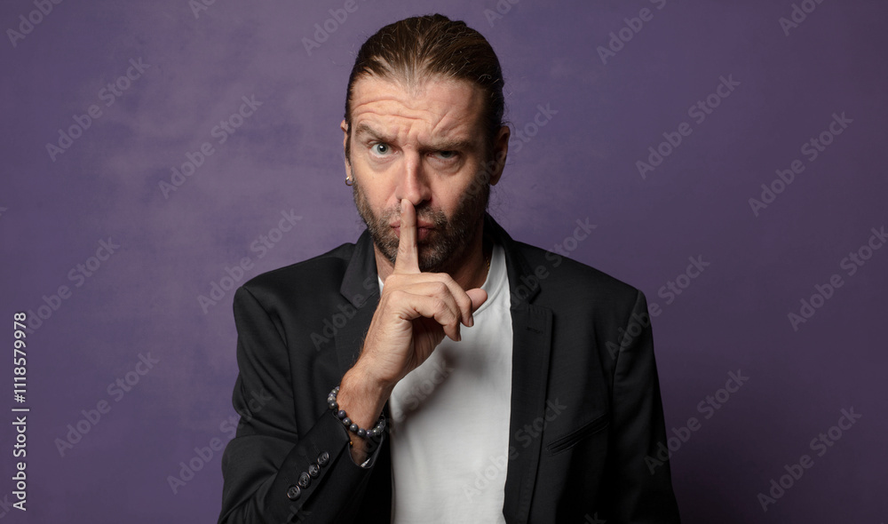 looking serious and cross with finger pressed to lips demanding silence or quiet, keeping a secret looking serious and cross with finger pressed to lips demanding silence or quiet, keeping a secret