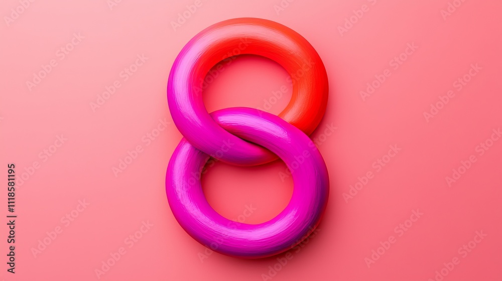 Two interlocking rings in vibrant red and pink against a soft pink background, creating a bold and modern design. Two interlocking rings in vibrant red and pink against a soft pink background, creating a bold and modern design.