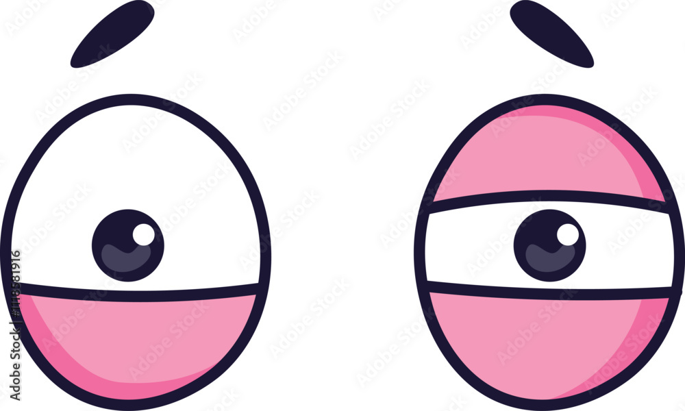 Two cartoon eyes displaying contrasting emotions, one showcasing a worried expression while the other presents a relaxed, almost sleepy demeanor, create a playful visual narrative Two cartoon eyes displaying contrasting emotions, one showcasing a worried expression while the other presents a relaxed, almost sleepy demeanor, create a playful visual narrative