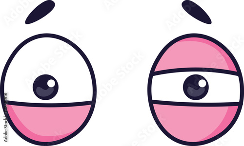 Two cartoon eyes displaying contrasting emotions, one showcasing a worried expression while the other presents a relaxed, almost sleepy demeanor, create a playful visual narrative