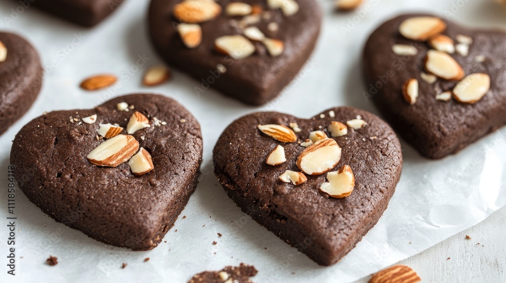 Heart-Shaped Cookies with Almonds on a Light Background Heart-Shaped Cookies with Almonds on a Light Background