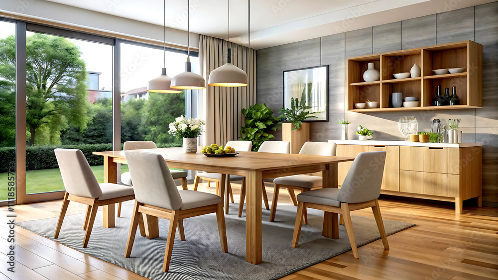Fototapeta premium Interior design of modern scandinavian apartment, living room 3d rendering