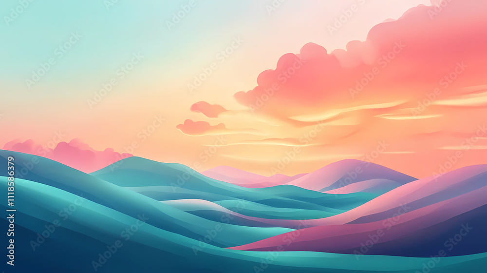 A picturesque landscape of rolling hills under a vibrant sky, evoking feelings of euphoria and freedom. Euphoria. Illustration A picturesque landscape of rolling hills under a vibrant sky, evoking feelings of euphoria and freedom. Euphoria. Illustration