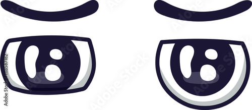Cartoon eyes are expressing boredom or sadness, featuring dark pupils, curved eyebrows, and simple shapes, suitable for various design projects needing a touch of expressiveness