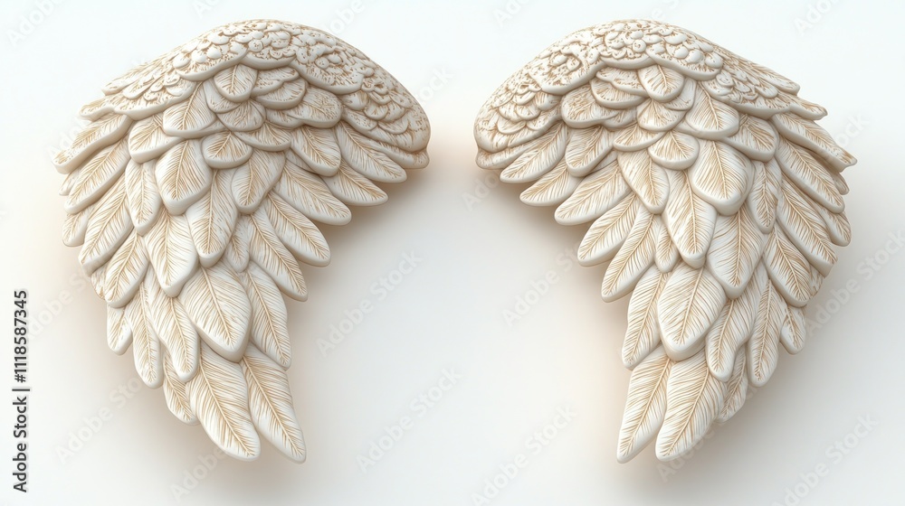 Delicate angel wings create an ethereal atmosphere, embodying concepts of serenity and beauty Delicate angel wings create an ethereal atmosphere, embodying concepts of serenity and beauty