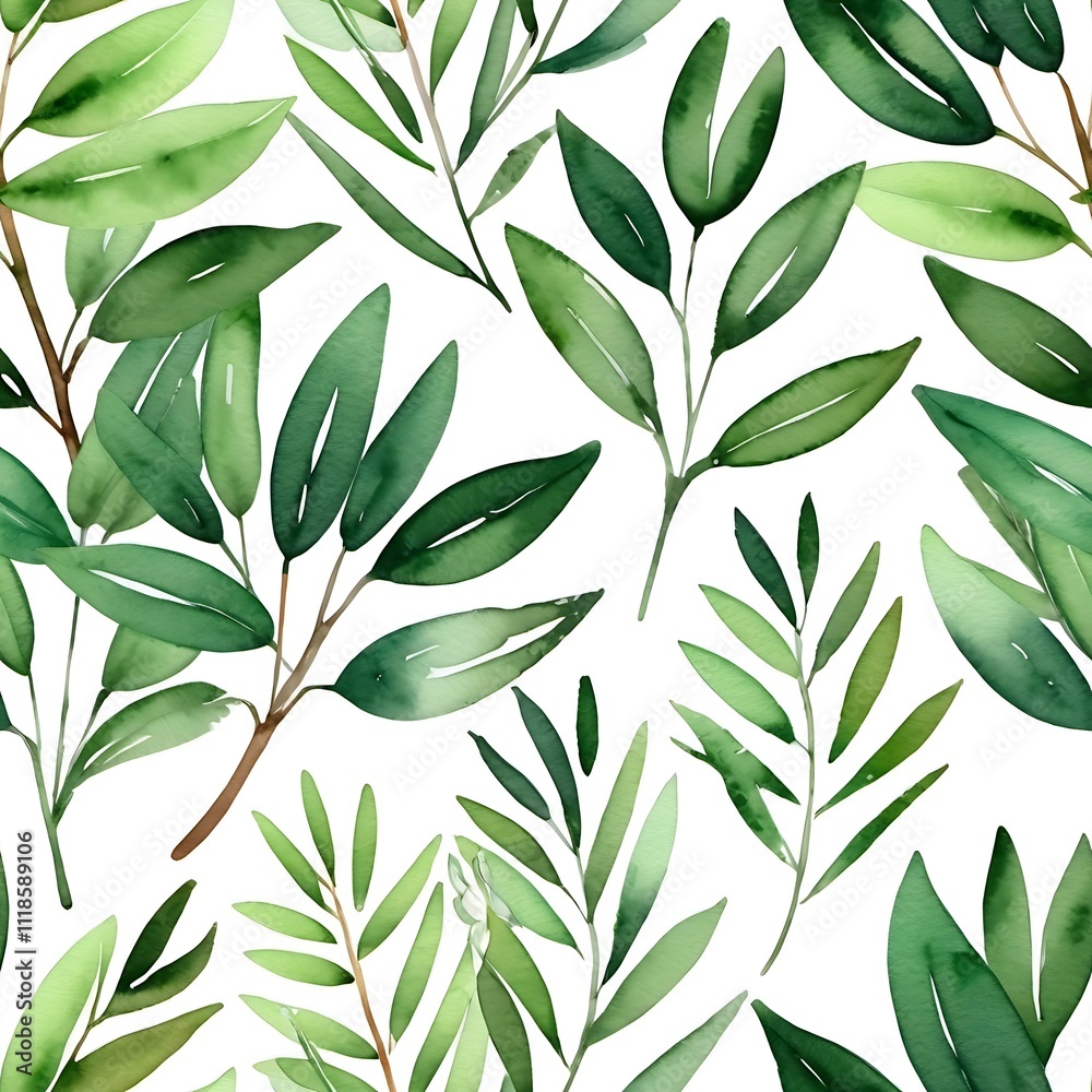 Fototapeta premium Vibrant Watercolor Greenery Pattern