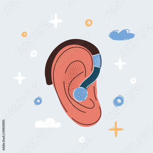Cartoon vector illustration of Hearing aid on white