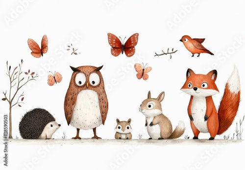 minimal photostock of a  Woodland animals set