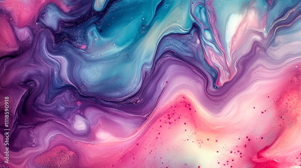Obraz premium Vibrant Abstract Liquid Paint Art with colorful watercolor, Colorful vibrant and retro liquid paint texture with colorful acrylic stains, featuring swirling patterns in soft pastel multicolor.