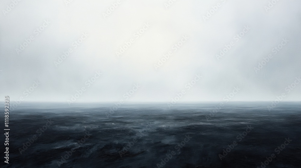 Fototapeta premium Barren plowed field in dense white fog