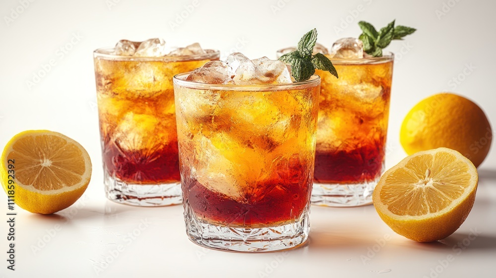 Refreshing iced tea served with vibrant lemon and fragrant mint leaves, perfect for summer Refreshing iced tea served with vibrant lemon and fragrant mint leaves, perfect for summer