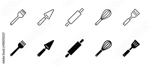 Kitchen utensils icon set. Baking tool icons. Kitchenware, tools, utensils icon collection
