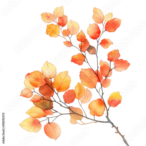 A watercolor painting of a tree branch with orange leaves