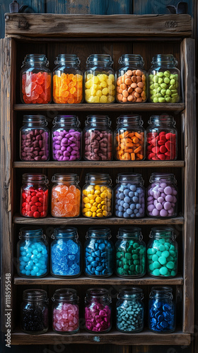 Wallpaper Mural Rainbow Candy , sorted in glass bottle on the Wooden rackor Torontodigital.ca