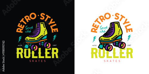 Original vector emblem.. Vintage roller skates. T-shirt design.