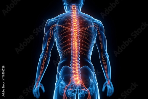 Interactive neural connection diagram of peripheral nervous system visualizing signal transmission and nerve fiber distribution across the body