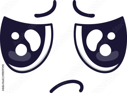 Cartoon face is expressing sadness and disappointment with crying eyes, glistening tears, and a downturned mouth, conveying a sense of sorrow, grief, or unhappiness
